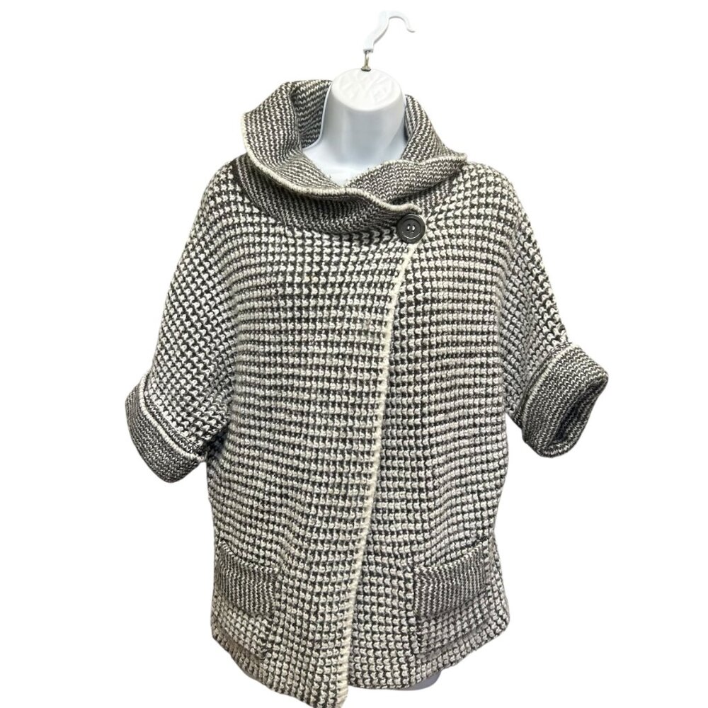 Press Gray & White Chunky Textured Knit Asymmetrical Cowl Neck Sweater Size M